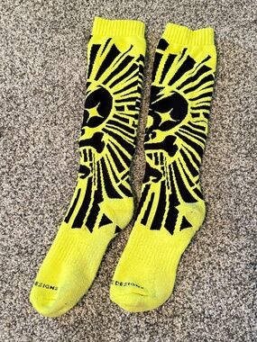 Troy Lee Designs GP Skully mens dirt bike motorcycle socks yellow black sz 8-10